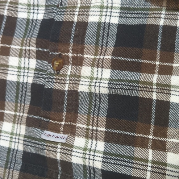 Carhartt Trumbull Plaid Flannel Shirt Relaxed Fit Long Sleeve Brown/Black Large - Picture 3 of 9
